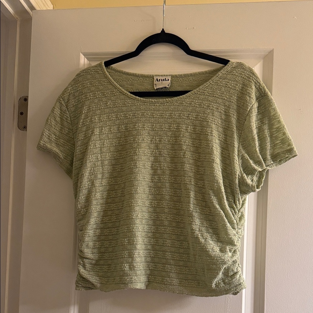 Arula Textured floral Light Green fitted Short Sleeve Top